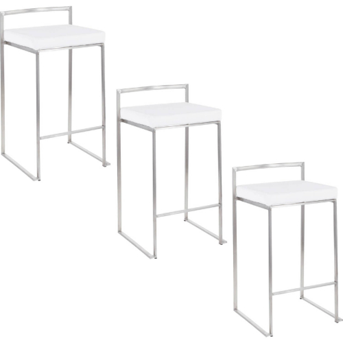 Fuji 26" Stackable Counter Stool in Stainless Steel & White Velvet (Set of 3)